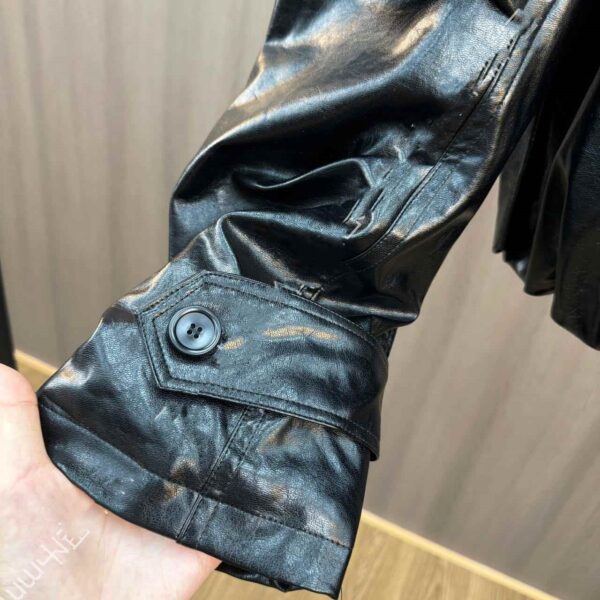 Cuffed Zipper Collar Button PU Leather Jacket Cotton Padded Jacket - Image 2
