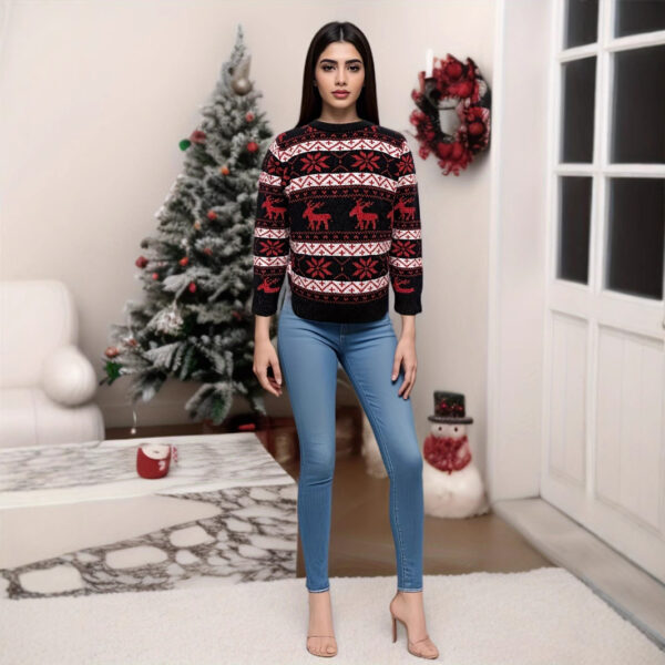 Women's Christmas Round Neck Loose Long Sleeves Sweater - Image 3