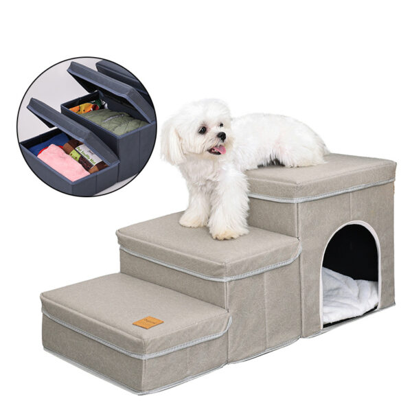 Foldable Dog Stairs With Storage - 3-Level Small To Medium Dog Breed Ramp, Oxford Fabric, Suitable For High Beds And Sofas, Pet Ladder, Dog Stairs - Image 9