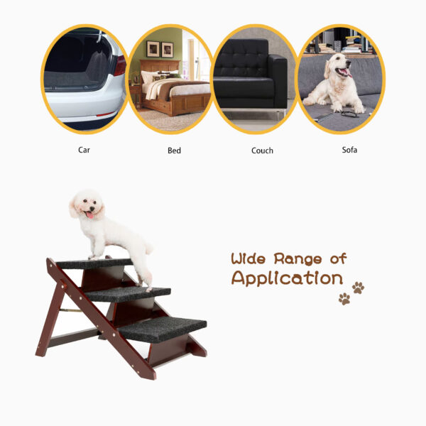 Wood Pet Stairs Pet Steps Foldable 3 Levels Dog Stairs & Ramp Perfect For Beds And Cars Portable Dog Cat Ladder Up To 110 Pounds - Image 2