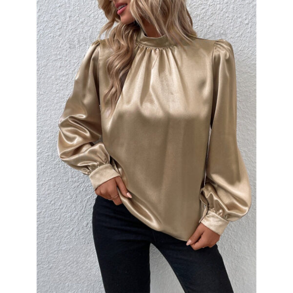 Stand-up Collar Puff Sleeve T-shirt Female Satin - Image 2