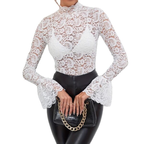 Sexy Paisley Lace Slim Fit Slimming Outside Wear Inner Bell Sleeve Top - Image 10