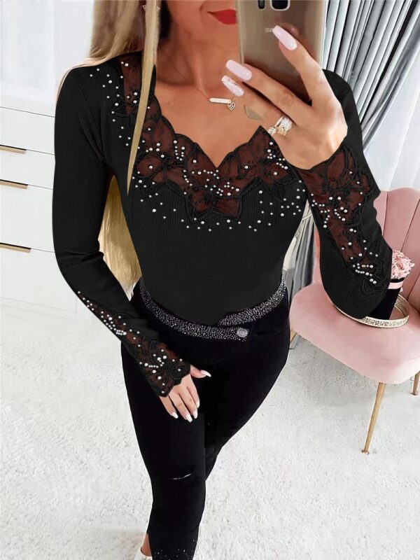 Solid Color Neckline And Cuff Stitching Lace Hot - Image 7