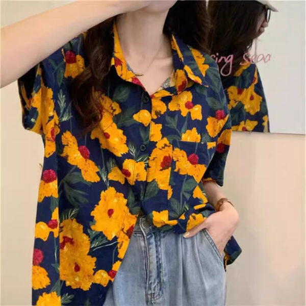 Retro Printed Shirt Top Summer Women's - Image 3