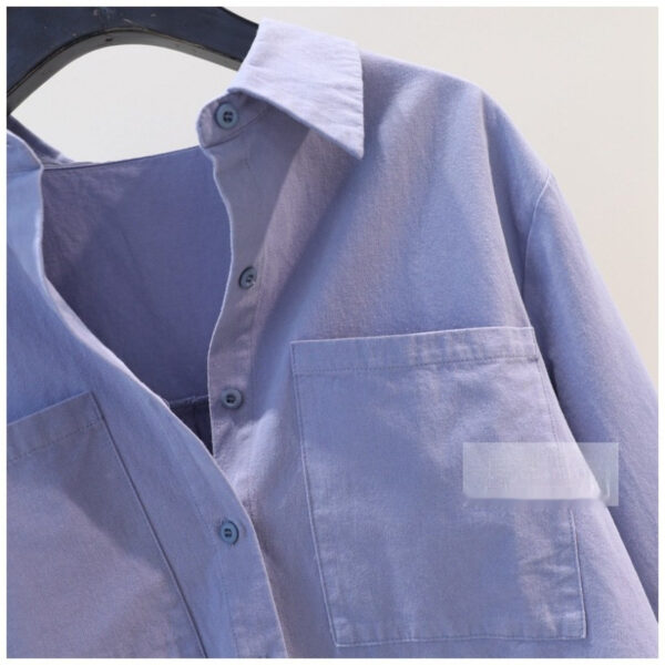 Women's Blue Double-pocket Brushed Cotton Shirt - Image 2