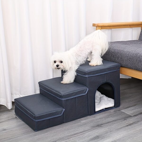Foldable Dog Stairs With Storage - 3-Level Small To Medium Dog Breed Ramp, Oxford Fabric, Suitable For High Beds And Sofas, Pet Ladder, Dog Stairs - Image 4