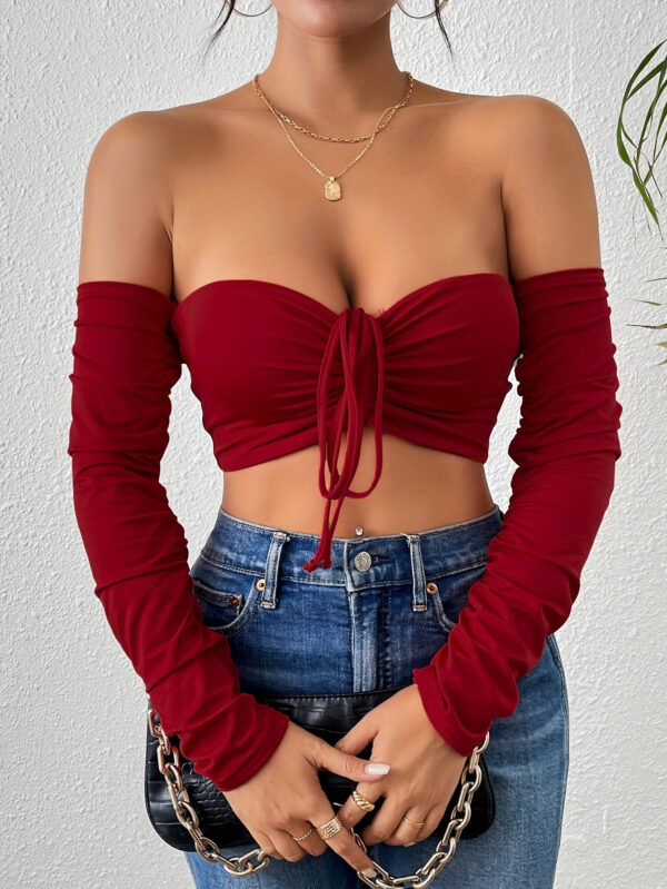 Night Club Style Slimming Waist Drawstring Long-sleeved Vest Can Be Worn Outside - Image 7