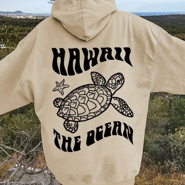 Comfortable Suede Hoodie Turtle And Starfish Pattern Sweater - Image 5