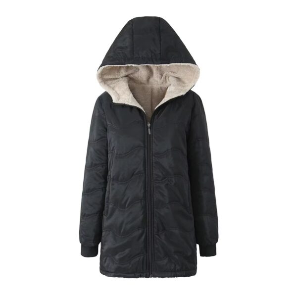 Geometric Wave Hooded Fleece-lined Warm-keeping Cotton Clothing - Image 10