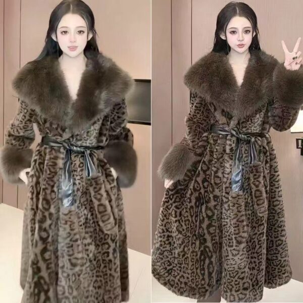Leopard Print Women's Gold Mink Velvet Loose Temperament Coat - Image 3