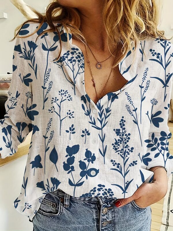 Women's 3D Digital Printing Lapel Collar Long-sleeved Shirt - Image 3