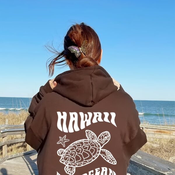 Comfortable Suede Hoodie Turtle And Starfish Pattern Sweater - Image 9