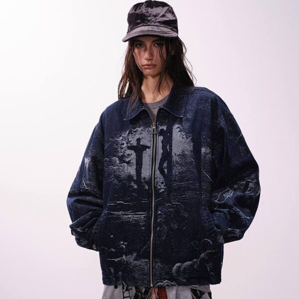 Women's American-style Retro Back Printed Denim Jacket