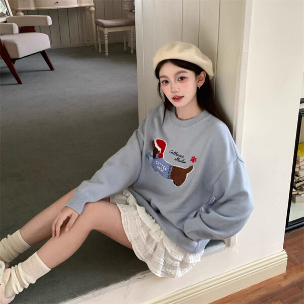 Women's Puppy Embroidered Knitwear Sweater - Image 2