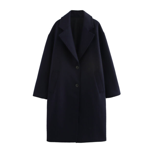 Women's Solid Color Polo Collar Baggy Coat - Image 8