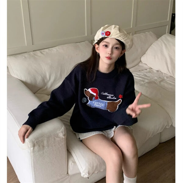Women's Puppy Embroidered Knitwear Sweater - Image 4