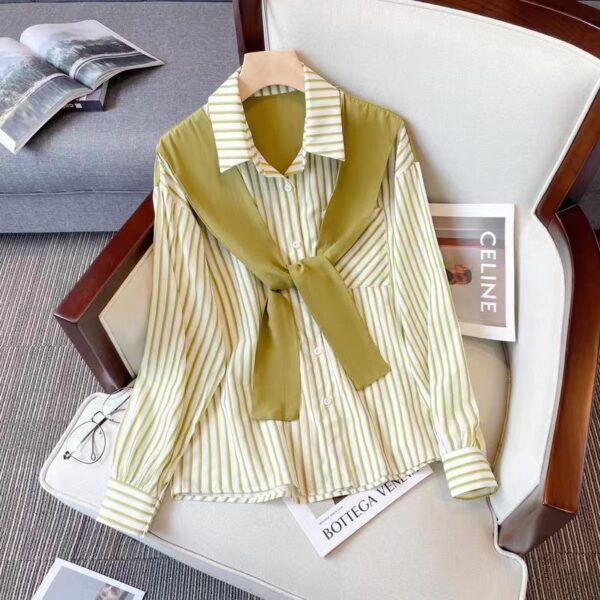 Retro Loose And Stylish Long Sleeves Striped Shirt For Women - Image 2