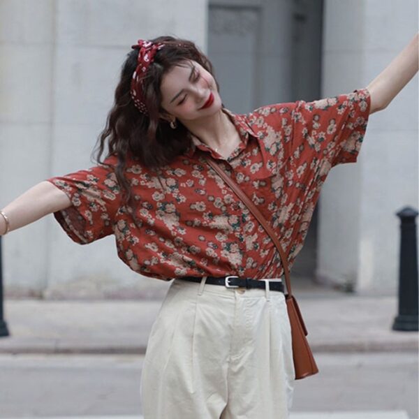 Floral Shirt Casual Loose Top Men And Women - Image 3