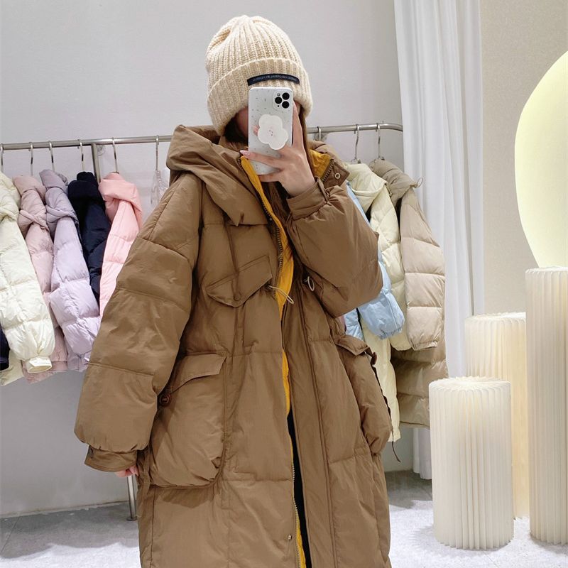 Korean Style Winter Clothes Hooded Women's Over-the-knee Quilt Down Jacket - Image 3