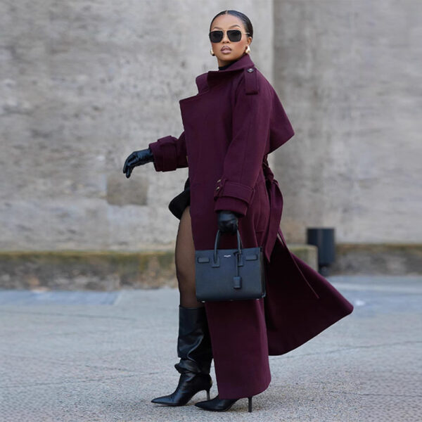 Women's Fashion Lace-up Woolen Trench Coat - Image 3