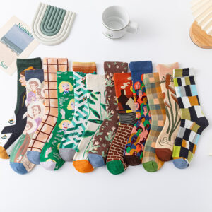 Retro Trendy Autumn And Winter Abstract Art Socks Europe And America Creative Combed Cotton