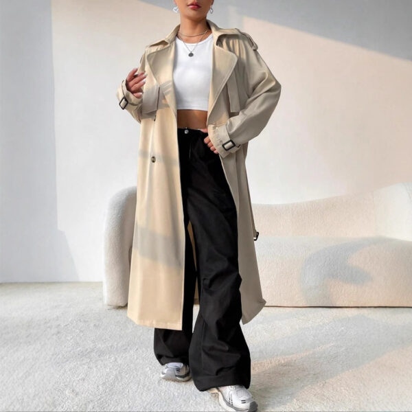 Elegant Long Solid Color Trench Coat - Image 2