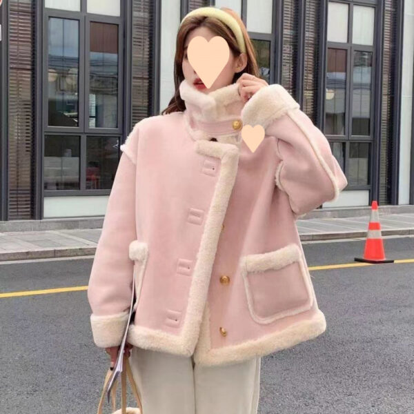 Women's Korean Suede Motorcycle Clothing Berber Fleece Coat - Image 7