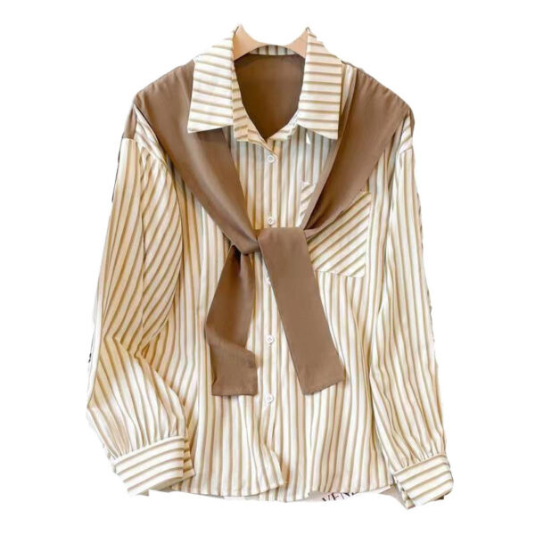 Retro Loose And Stylish Long Sleeves Striped Shirt For Women - Image 7
