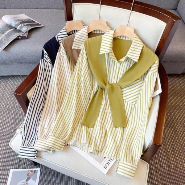 Retro Loose And Stylish Long Sleeves Striped Shirt For Women - Image 5