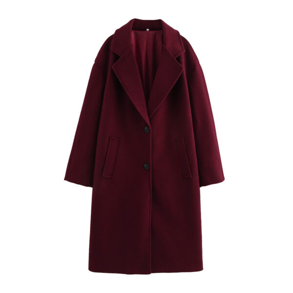 Women's Solid Color Polo Collar Baggy Coat - Image 3