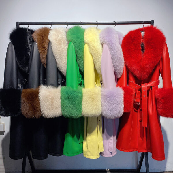 Slim-fit Leather Sheepskin Fox Fur Coat - Image 6