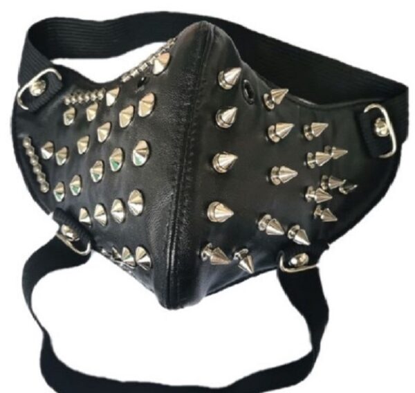 Skull Riding Leather Black Half Face Mask - Image 2