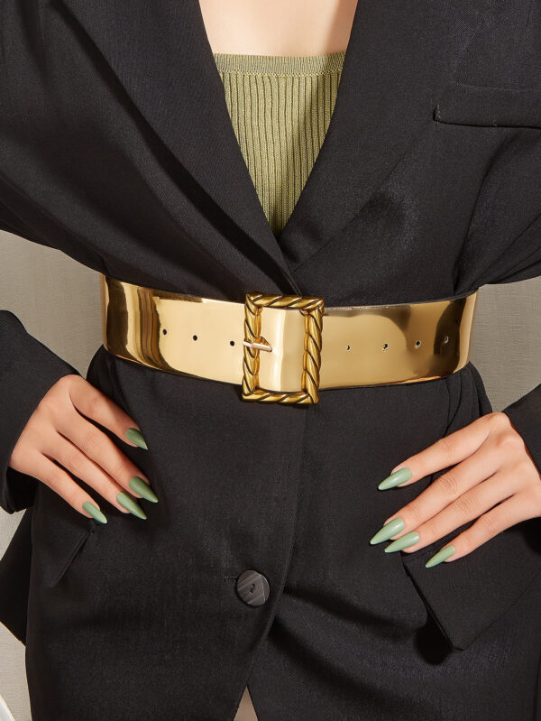 Gold Women's Elastic Waistband Decorative Waist Seal - Image 3