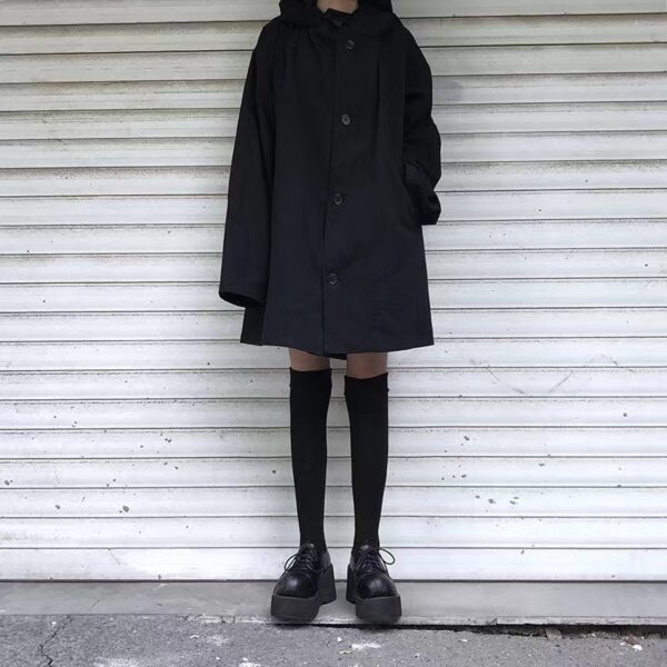 Dark Hooded Loose Coat Women's Clothing - Image 2