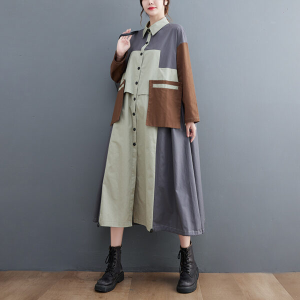 Plus Size Women's Contrast Color Loose-fitting Slimming Coat - Image 4