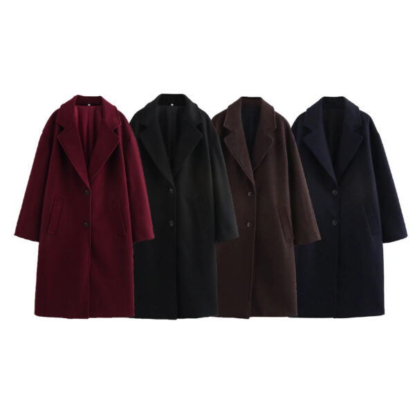Women's Solid Color Polo Collar Baggy Coat - Image 4