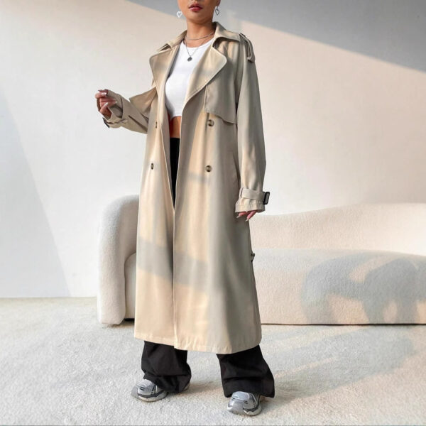 Elegant Long Solid Color Trench Coat - Image 4