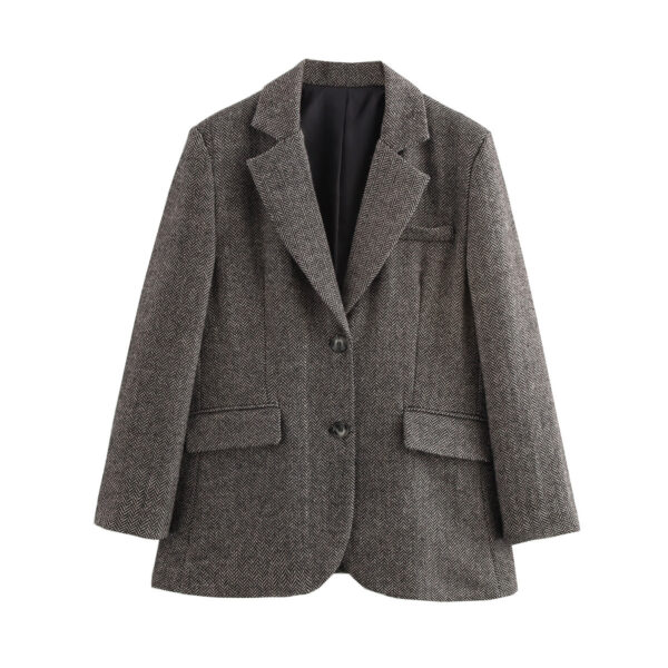 Autumn And Winter New Suit Coat Commute Minimalist Versatile Herringbone Pattern Wool-containing Suit Jacket - Image 4