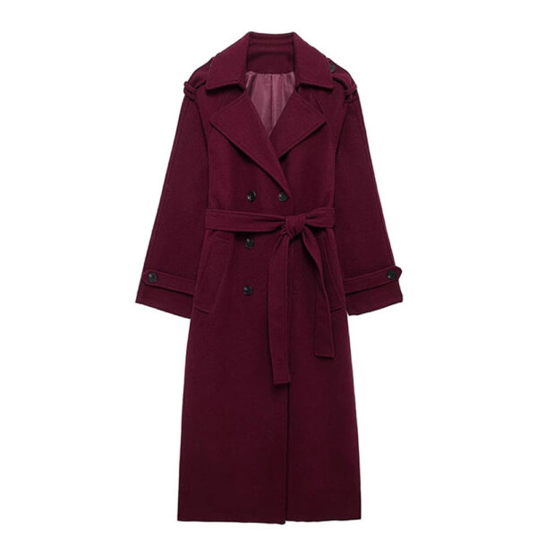 Women's Fashion Lace-up Woolen Trench Coat - Image 6