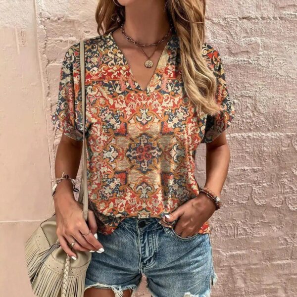 Casual Short Sleeve Pattern Print Loose Fashion Comfortable T-shirt - Image 3