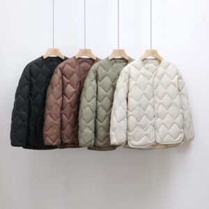 Women's Short Liner Plus Size Diamond Lattice White Duck Down V-neck Coat