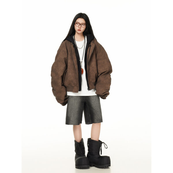 American Retro Fake Two-piece Flight Jacket Winter Cotton-padded Coat - Image 5