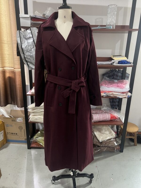 Women's Fashion Lace-up Woolen Trench Coat - Image 4
