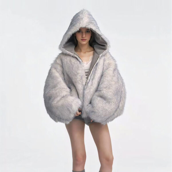 Gray Double-sided Dyed Pointed Fur Vintage Cotton-padded Jacket Coat - Image 4