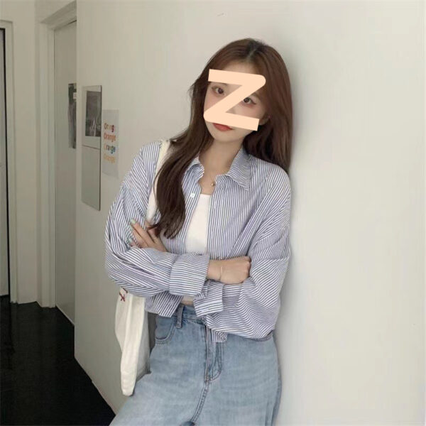 Vertical Striped Short Embroidery Shirt - Image 5