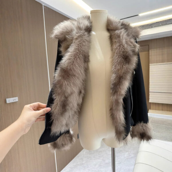 Winter Black Fur Motorcycle Warm Jacket - Image 7