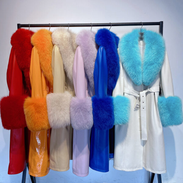 Slim-fit Leather Sheepskin Fox Fur Coat - Image 2