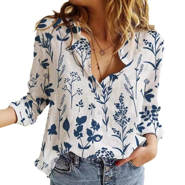 Women's 3D Digital Printing Lapel Collar Long-sleeved Shirt - Image 2