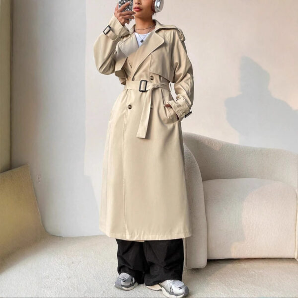 Elegant Long Solid Color Trench Coat - Image 5