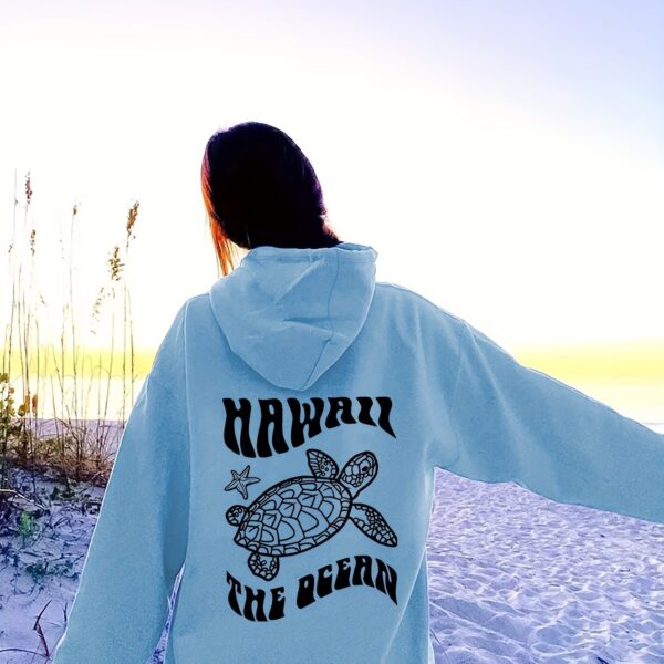 Comfortable Suede Hoodie Turtle And Starfish Pattern Sweater - Image 4